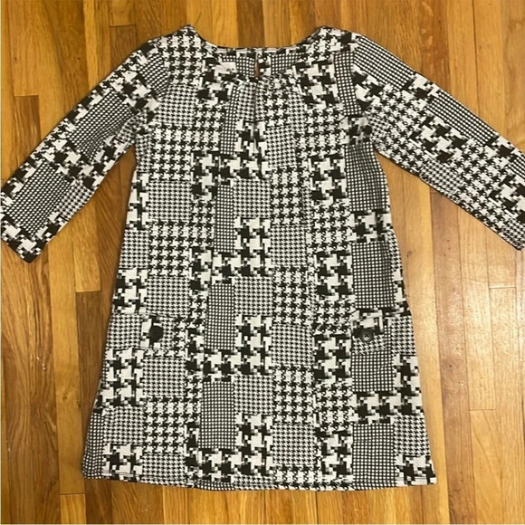 4/$25 Pippa and Julie Black White Houndstooth Print Dress Long Sleeve Size 10 - Picture 1 of 6